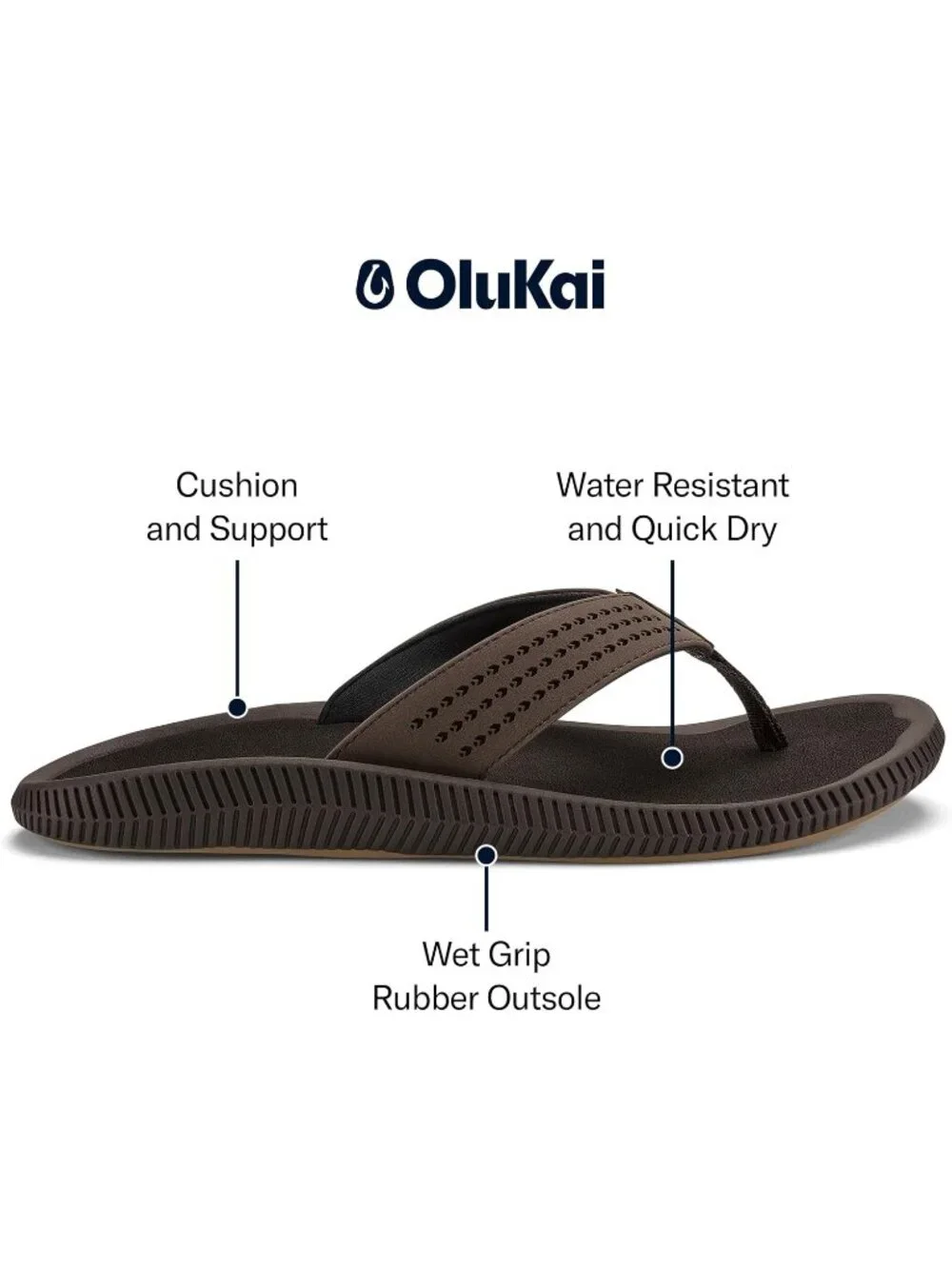 Men Dark Brown Java Resistant Flip Flops Arch Support Comfort Beach Sandal Shoes